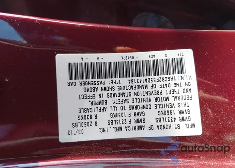 2013 Honda Accord Sport из США, поврежденный, VIN 1HGCR2F55DA142184
